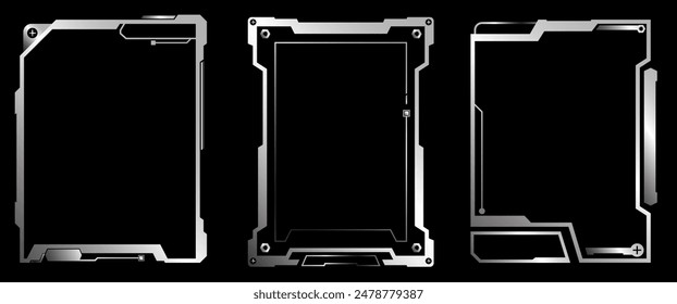 Metalic Fturistic Frame vector, Cyberpunk Border, Sci-Fi Interface Template, Layout Graphic elements