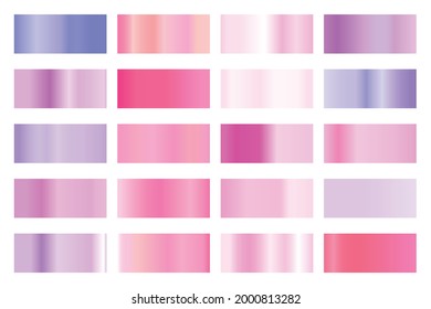 Metalic gradient collection with shiny colorful hologram. Holographic foil texture, gold rose, blue and golden gradation. Vector set for frame, ribbon, border, other design.