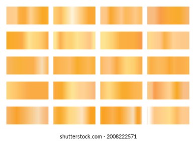 Metalic gradient collection with shiny colorful hologram. Holographic foil texture, gold rose, bronze and golden gradation. Vector set for frame, ribbon, border, other design.