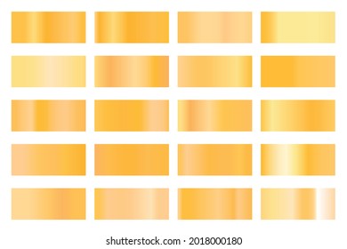 Metalic gradient collection with shiny colorful hologram. Holographic foil texture, gold rose, bronze and golden gradation. Vector set for frame, ribbon, border, other design.
