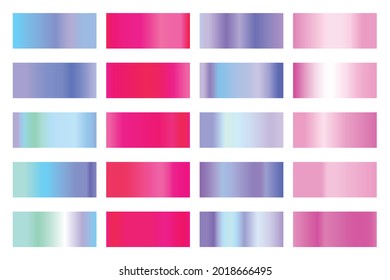 Metalic gradient collection with shiny colorful hologram. Holographic foil texture, gold rose, blue and golden gradation. Vector set for frame, ribbon, border, other design.