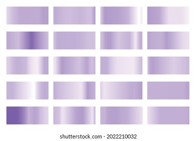 Metalic gradient collection with shiny colorful hologram. Holographic foil texture, purple, violet gradation. Vector set for frame, ribbon, border, other design.