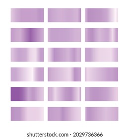 Metalic gradient collection with shiny colorful hologram. Holographic foil texture, purple, violet gradation. Vector set for frame, ribbon, border, other design.