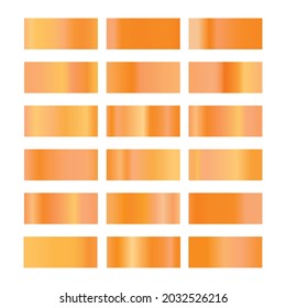 Metalic gradient collection with shiny colorful hologram. Holographic foil texture, gold rose, bronze and golden gradation. Vector set for frame, ribbon, border, other design.