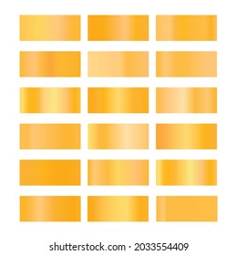 Metalic gradient collection with shiny colorful hologram. Holographic foil texture, gold rose, bronze and golden gradation. Vector set for frame, ribbon, border, other design.