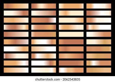 Metalic gradient collection with shiny gold hologram. Holographic foil texture, gold rose, brown and golden gradation. Vector set for frame, ribbon, border, other design.