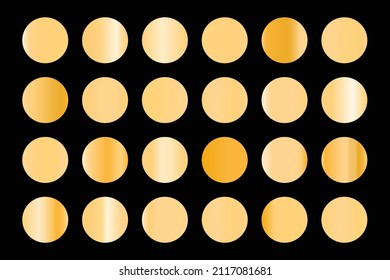 Metalic gradient collection with shiny gold hologram. Holographic foil texture, gold rose, brown and golden gradation. Vector set for frame, ribbon, border, other design.