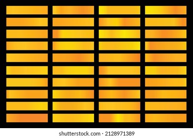 Metalic gradient collection with shiny gold hologram. Holographic foil texture, gold rose, brown and golden gradation. Vector set for frame, ribbon, border, other design.