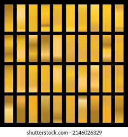 Colección de gradientes metálicos con holograma dorado brillante. Textura de lámina holográfica, rosa dorada, gradación marrón y dorada. Conjunto de vectores para marco, cinta, borde, otro diseño.