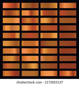 Metalic gradient collection with shiny gold hologram. Holographic foil texture, gold rose, brown and golden gradation. Vector set for frame, ribbon, border, other design.