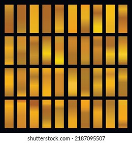 Metalic gradient collection with shiny gold hologram. Holographic foil texture, gold rose, brown and golden gradation. Vector set for frame, ribbon, border, other design.