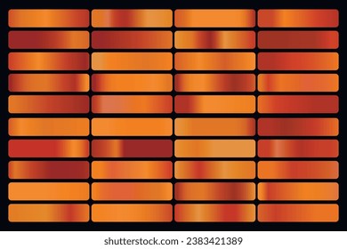 Colección de gradientes metálicos con holograma dorado brillante. Textura de lámina holográfica, rosa dorada, gradación marrón y dorada. Conjunto de vectores para marco, cinta, borde, otro diseño.