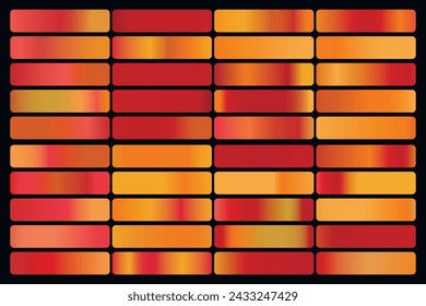 Metalic gradient collection with shiny gold hologram. Holographic foil texture, gold rose, brown and golden gradation. Vector set for frame, ribbon, border, other design.