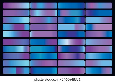 Metalic gradient collection with shiny gold hologram. Holographic foil texture, gold rose, brown and golden gradation. Vector set for frame, ribbon, border, other design.
