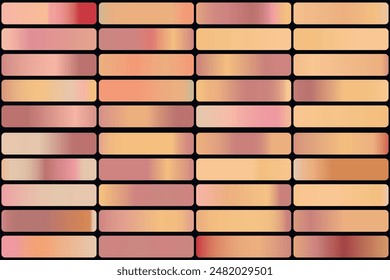 Metalic gradient collection with shiny gold hologram. Holographic foil texture, gold rose, brown and golden gradation. Vector set for frame, ribbon, border, other design.