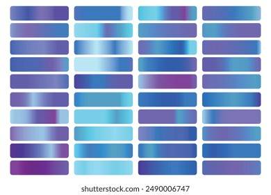 Metalic gradient collection with shiny gold hologram. Holographic foil texture, gold rose, brown and golden gradation. Vector set for frame, ribbon, border, other design.
