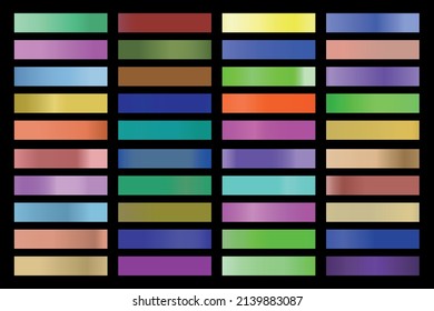 Metalic Gradient Collection With Shiny Rainbow Hologram. Holographic Foil Texture, Green, Blue, Yellow, Pink Gradation. Vector Set For Frame, Ribbon, Border, Other Design.