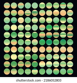 Metalic gradient collection with shiny rainbow hologram. Holographic foil texture, green, blue, yellow, pink gradation. Vector set for frame, ribbon, border, other design.
