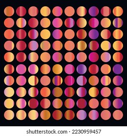 Metalic gradient collection with shiny rainbow hologram. Holographic foil texture, green, blue, yellow, pink gradation. Vector set for frame, ribbon, border, other design.