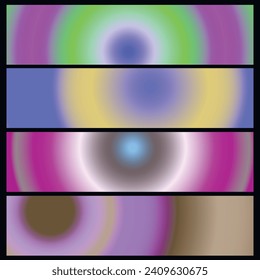 Metalic gradient collection with shiny rainbow hologram. Holographic foil texture, green, blue, yellow, pink gradation. Vector set for frame, ribbon, border, other design.