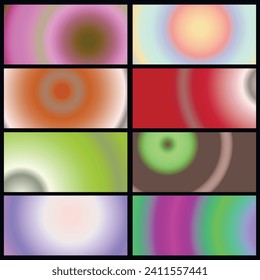 Metalic gradient collection with shiny rainbow hologram. Holographic foil texture, green, blue, yellow, pink gradation. Vector set for frame, ribbon, border, other design.
