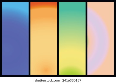 Metalic gradient collection with shiny rainbow hologram. Holographic foil texture, green, blue, yellow, pink gradation. Vector set for frame, ribbon, border, other design.