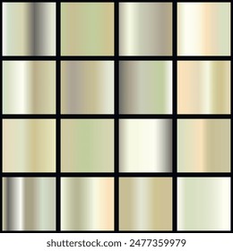 Colección de gradiente metálico con holograma brillante del arco iris. Textura holográfica de la lámina, verde, azul, amarillo, rosa gradación. Conjunto de Vector para marco, cinta, borde, otro diseño.
