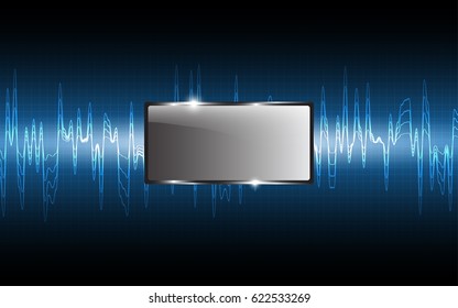 Metalic Monitor screen on grid and wave technology background innovation concept