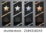  Metalic star in black banner, Gold, Platinum, Silver, Bronze, Vector illustration.
