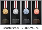 Metalic star and ribbon on black card, Gold, Platinum, Silver, Bronze, Vector illustration.