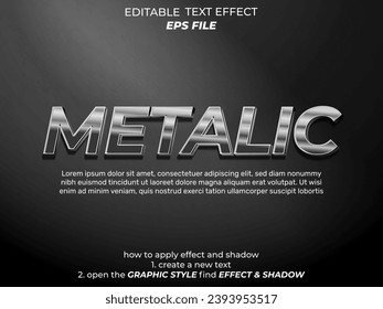 efecto de texto metálico, fuente editable, tipografía, texto 3d. plantilla de vector