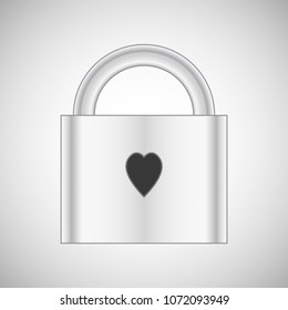 Metall lock vector icon with heart, flat style isolated on white background, security symbol, design, logo, app, UI, EPS10.