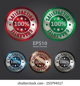 metallic 100% satisfaction guarantee sticker, badge, icon, stamp, label, vector format