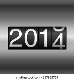 Metallic 2014 New Year Odometer - New Year 2014 design - odometer style with silver metallic background.  EPS8 file.