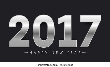 Metallic 2017 Happy New Year on black background. Vector EPS10