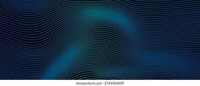 Metallic 3D blue waves flowing horizontally background. Marine vector pattern with stylized blue waves. Luxury water waves background design for banner, wallpaper, print, cover, website. Vector EPS10.