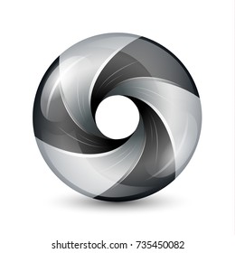 Metallic 3D donut logo template with shiny steel blades vector illustration