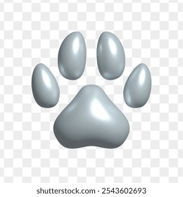 Metallic 3d pet footprint. Paw print icon isolated on transparent background