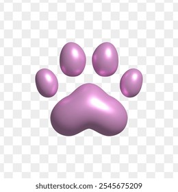 Metallic 3d pet footprint. Paw print icon isolated on transparent background