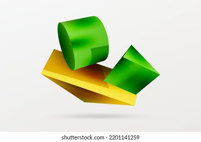 Metallic 3d shape vector geometric background. Trendy techno business template for wallpaper, banner, background or landing