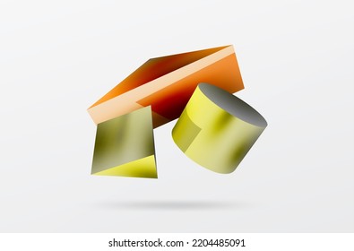 Metallic 3d shape vector geometric background. Trendy techno business template for wallpaper, banner, background or landing