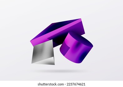 Metallic 3d shape vector geometric background. Trendy techno business template for wallpaper, banner, background or landing