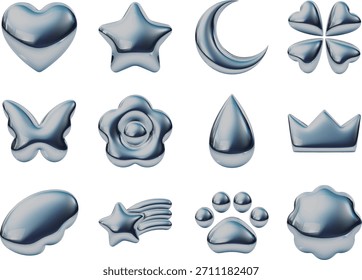 Conjunto de iconos de plata 3D metálico 1 Varias Formas Ilustraciones vectoriales