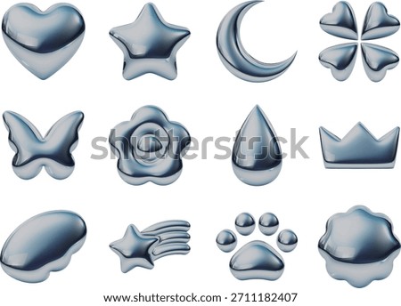 Metallic 3D silver icon set 1 Various shapes vector illustrations