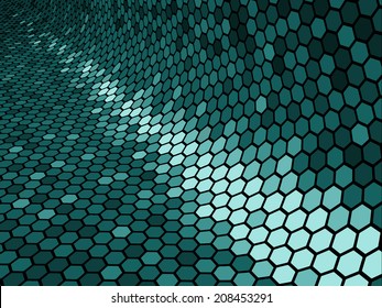 Metallic abstract backdrop with hexagon grid texture 