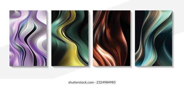 Metallic abstract wavy liquid background layout design tech innovation. Background set.  