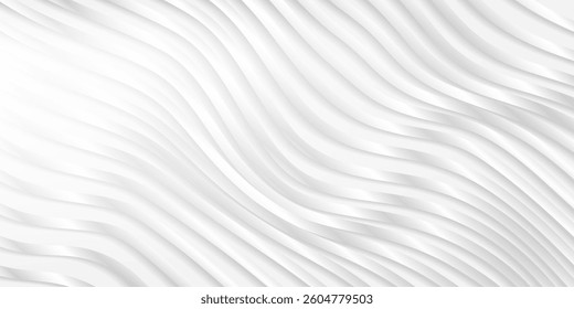 Metallic abstract wavy stripes background. Shiny metal striped surface. Abstract futuristic white silver architecture background. Modern design with wavy pattern.vector eps10