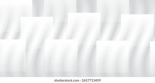 Metallic abstract wavy stripes background. Shiny metal striped surface. Abstract futuristic white silver architecture background. Modern design with wavy pattern. Futuristic interior concept. Vector.