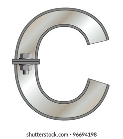 Metallic alphabet letter C isolated on white background