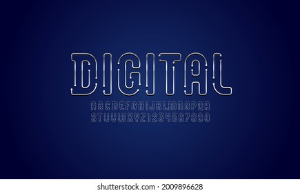 Metallic alphabet, line innovation silver font, futuristic letters and numbers of technology science style, vector illustration 10EPS